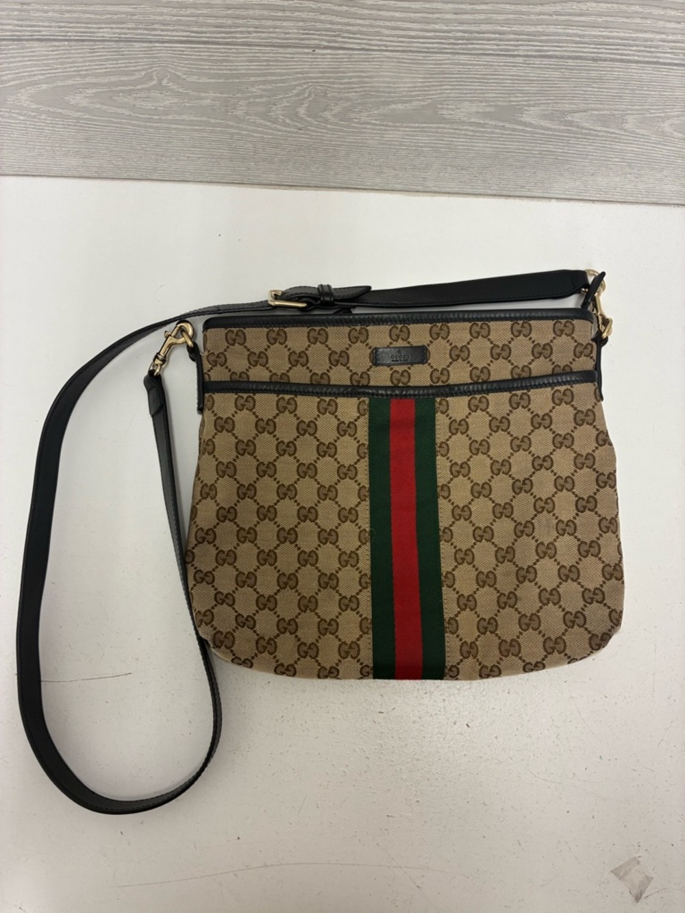 Gucci GG Monogram Web Flat Messenger Bag
